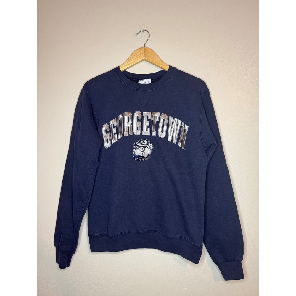 Champion Georgetown Hoyas Sweatshirt Navy Blue Crewneck Small Eco